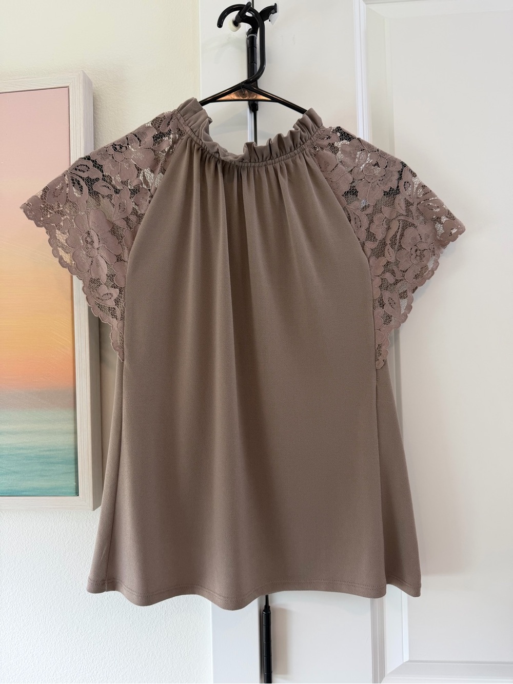 Worthington Taupe Lace-Sleeve Blouse
